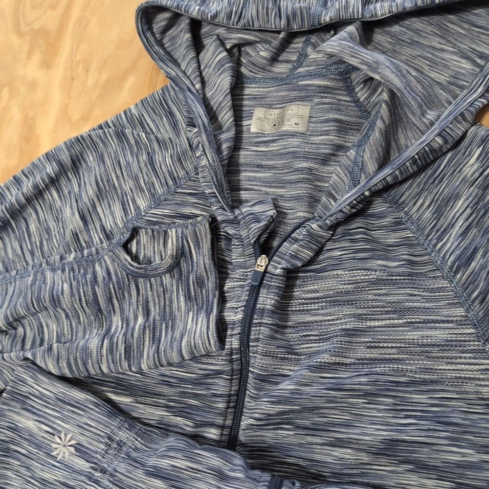 ATHLETA Full Zip‎ Heathered Blue Hooded Sweatshirt Hoodie Women's Medium MINT!